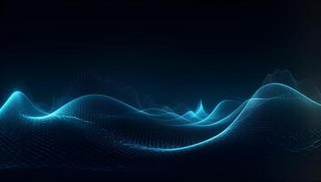 Abstract blue particle background. Flow wave with dot landscape. Digital data structure. Future mesh or sound grid. photo