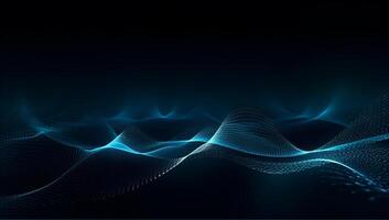 Abstract blue particle background. Flow wave with dot landscape. Digital data structure. Future mesh or sound grid. photo