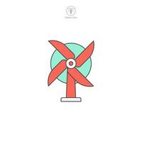 Wind Turbine icon vector illustrates a stylized power generator, symbolizing renewable energy, wind power, sustainability, ecology, and innovation