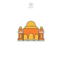 Temple icon vector illustrates a stylized place of worship, signifying religion, spirituality, prayer, faith, and diverse cultural traditions