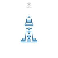 Lighthouse icon vector shows a stylized beacon, signifying navigation, safety, maritime guidance, coastline, and sea exploration
