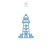 Lighthouse icon vector shows a stylized beacon, signifying navigation, safety, maritime guidance, coastline, and sea exploration