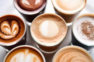 stock photo of close up collection mix a cup macchiato top view food photography