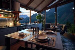 stock photo of small kitchen with dining room in the resort photography