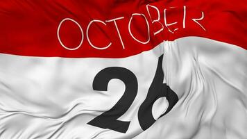 Twenty Sixth, 26th October Date Seamless Looping Background, Looped Cloth Waving Slow Motion, 3D Rendering video