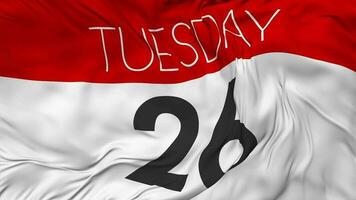 Twenty Sixth, 26th Tuesday Date Seamless Looping Background, Looped Cloth Waving Slow Motion, 3D Rendering video