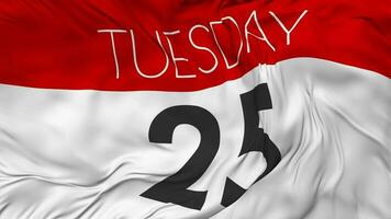 Twenty Fifth, 25th Tuesday Date Seamless Looping Background, Looped Cloth Waving Slow Motion, 3D Rendering video