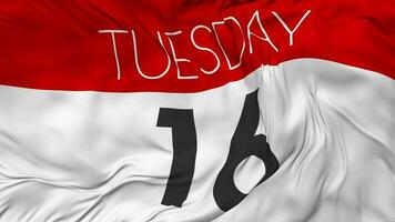 Sixteenth, 16th Tuesday Date Seamless Looping Background, Looped Cloth Waving Slow Motion, 3D Rendering video