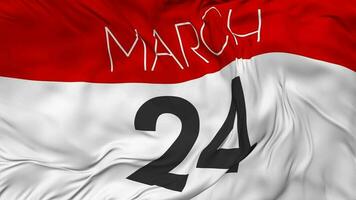 Twenty Fourth, 24th March Date Seamless Looping Background, Looped Cloth Waving Slow Motion, 3D Rendering video