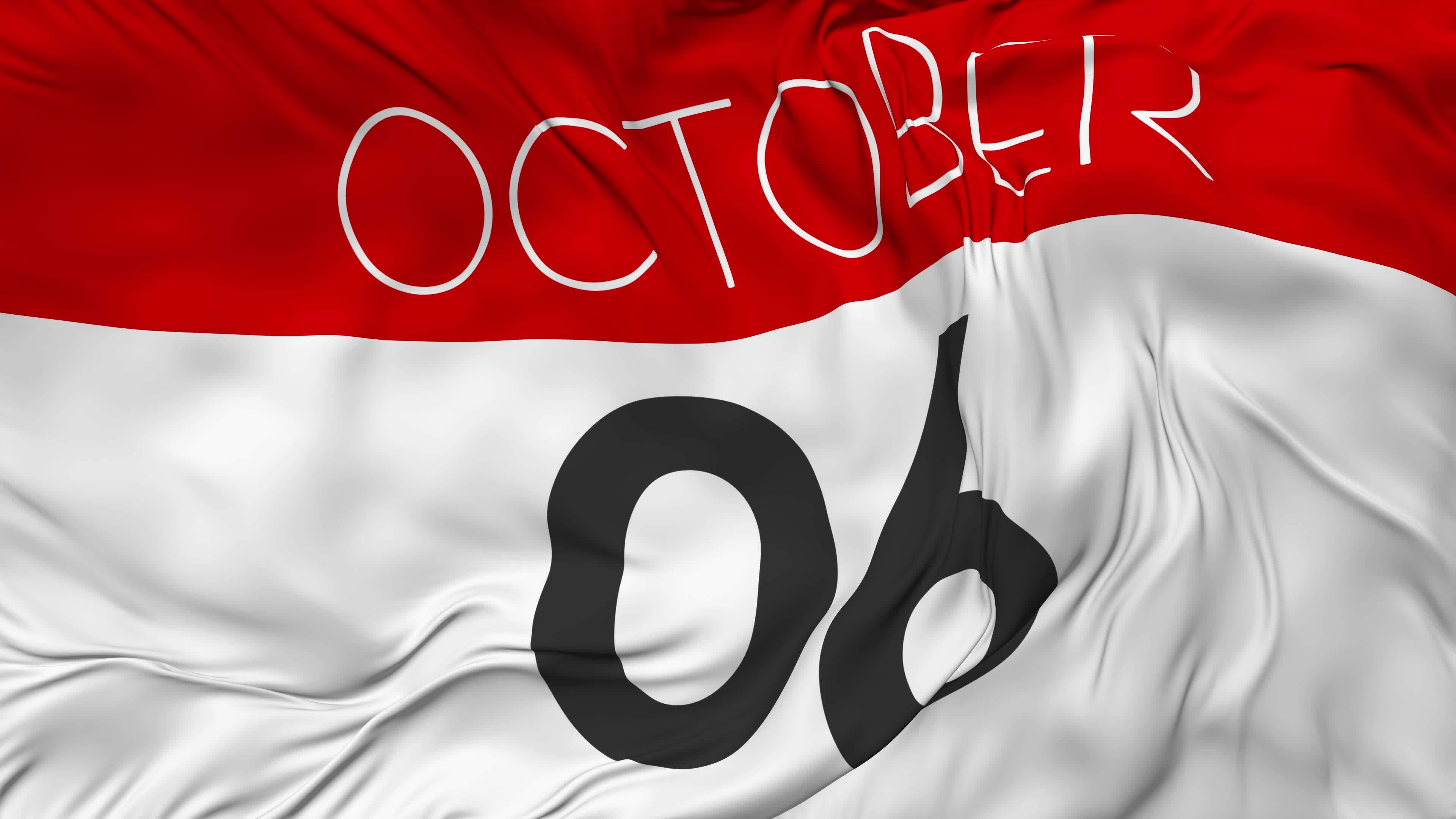 Sixth, 6th October Date Seamless Looping Background, Looped Cloth Waving Slow Motion, 3D
