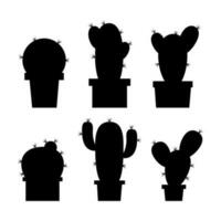 Set of black silhouettes of different cacti vector