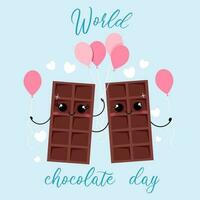 World chocolate day with kawaii chocolates on blue background vector