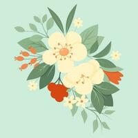 Vintage flower arrangement with leaves vector