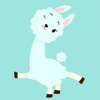 Cute fluffy cheerful alpaca on a blue background vector