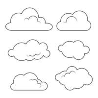 Set of different clouds in black lines for coloring page vector