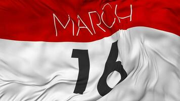 Sixteenth, 16th March Date Seamless Looping Background, Looped Cloth Waving Slow Motion, 3D Rendering video