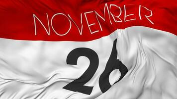 Twenty Sixth, 26th November Date Seamless Looping Background, Looped Cloth Waving Slow Motion, 3D Rendering video