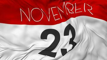 Twenty Third, 23rd November Date Seamless Looping Background, Looped Cloth Waving Slow Motion, 3D Rendering video