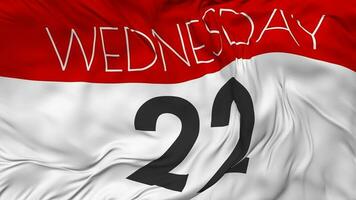 Twenty Second, 22nd Wednesday Date Seamless Looping Background, Looped Cloth Waving Slow Motion, 3D Rendering video