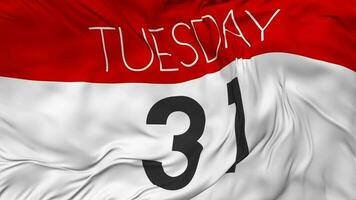 Thirty First, 31st Tuesday Date Seamless Looping Background, Looped Cloth Waving Slow Motion, 3D Rendering video