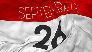 Twenty Sixth, 26th September Date Seamless Looping Background, Looped Cloth Waving Slow Motion, 3D Rendering video