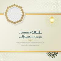 Jumma Mubarak Islamic greeting card with Arabic style pattern and photo frame vector