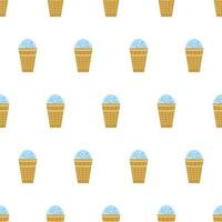 Seamless Pattern with Blue Ice Creams In Waffle Cups vector