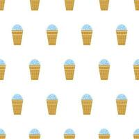 Seamless Pattern with Blue Ice Creams In Waffle Cups vector