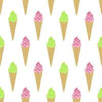 Seamless Pattern with Creamy Ice Creams in Waffle Cones vector