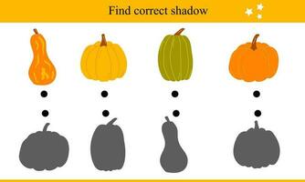 Find Correct Shadow of Pumpkins. Educational Game for Children vector