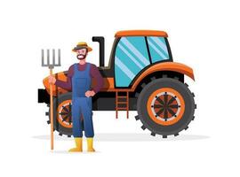 farmer with tractor car. farm concept vector illustration