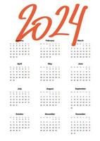 Annual calendar 2024 template on white background. Week starts on Monday. Typography logo 2024. Vector minimalist calendar design with 2024 lettering text