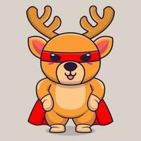 Vector cute deer super hero cartoon vector icon illustration