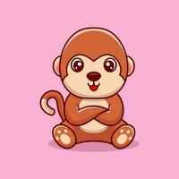 Vector monkey sitting cute creative kawaii cartoon mascot logo