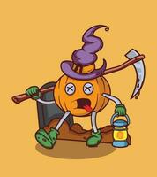 Vector Halloween tired of digging graves with cute character illustration