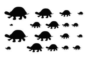 Tortoise set is a different poses tortoise silhouette vector illustration.