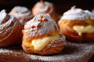 stock photo of Choux pastry with topping icing sugar food photography