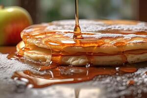 stock photo of pancake with apple syrup food photography