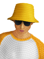Portrait of a young man wearing dark glasses made from a hat. Wearing yellow bucket hat isolated PNG transparent