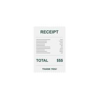 Receipt paper, bill check, invoice, cash receipt. White background. Isolated icon. shop receipt or bill, atm check with tax or vat. vector