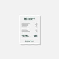Receipt paper, bill check, invoice, cash receipt. White stroke and shadow design. Isolated icon. shop receipt or bill, atm check with tax or vat. vector