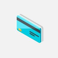 Credit card left view - White Stroke with Shadow icon vector isometric. Flat style vector illustration.