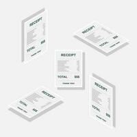 Receipt paper, bill check, invoice, cash receipt. White stroke and shadow design. Isometric and Flat icon. shop receipt or bill, atm check with tax or vat. vector