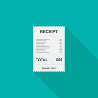 Receipt paper, bill check, invoice, cash receipt. Isolated icon. shop receipt or bill, atm check with tax or vat. vector