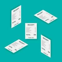 Receipt paper, bill check, invoice, cash receipt. Isometric and Flat icon. shop receipt or bill, atm check with tax or vat. vector