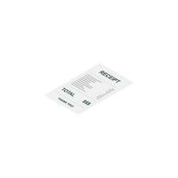 Receipt paper, bill check, invoice, cash receipt. White background. Left view isometric icon. shop receipt or bill, atm check with tax or vat. vector