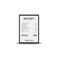 Receipt paper, bill check, invoice, cash receipt. Black stroke and shadow design. Isolated icon. shop receipt or bill, atm check with tax or vat. vector