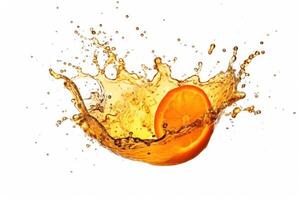 stock photo of orange juice splash flying through the air food photography