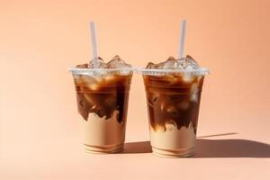 stock photo of Iced coffee in plastic cups with straw isolated food photography