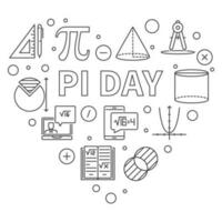 Pi Day Mathematical Constant concept vector line heart shaped banner. Celebrate Mathematics illustration